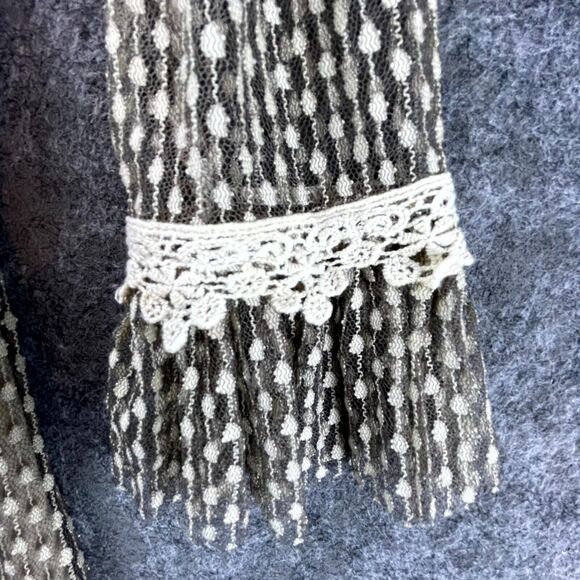 A'reve Dress Small Grey Sheer Lace Coquette Ruffle Hem Boho Tie Neck Demure - Picture 3 of 9